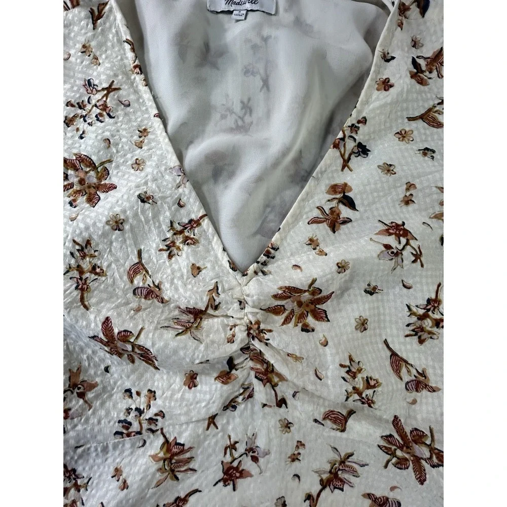 Madewell Silk Ruched Front Vneck Women's 0 Floral Bohemian